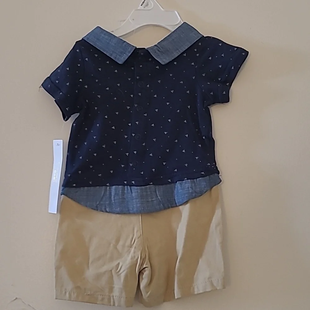 Tahari Romper Shorts, Blue and Khaki, 3/6months - Picture 3 of 6